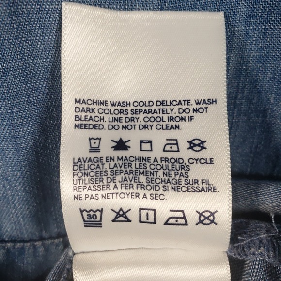 Lands' End Women M Chambray Shirt Dress Blue Denim Short Sleeve Button‎ Front - Picture 8 of 8